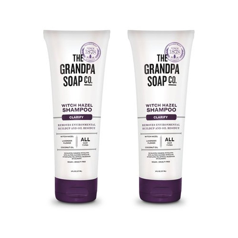 The Grandpa Soap Company Claryfying Witch Hazel Shampoo - Removes Buildup, With Witch Hazel & Lavender Flower, For All Hair Types, Vegan, Sulfates and Parabens Free, 8 Fl Oz 2 Pack