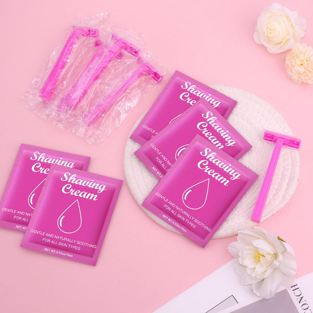 200 Set Women's Disposable Razors Individually Wrapped and Womens Shaving Cream Bulk Travel,Twin Blade,Disposable Razors Women Bulk with Clear Safety Cap Care Dry Skin 0.53oz Shave Gel for Travel
