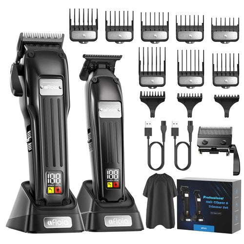 Professional Hair Clippers Set for Men - Afloia Premium Haircut Clipper&Trimmer Kit with High Torque Brushless Motor & DLC Coated Detachable Blade& Charging Stand, Gifts for Men Husband Dad