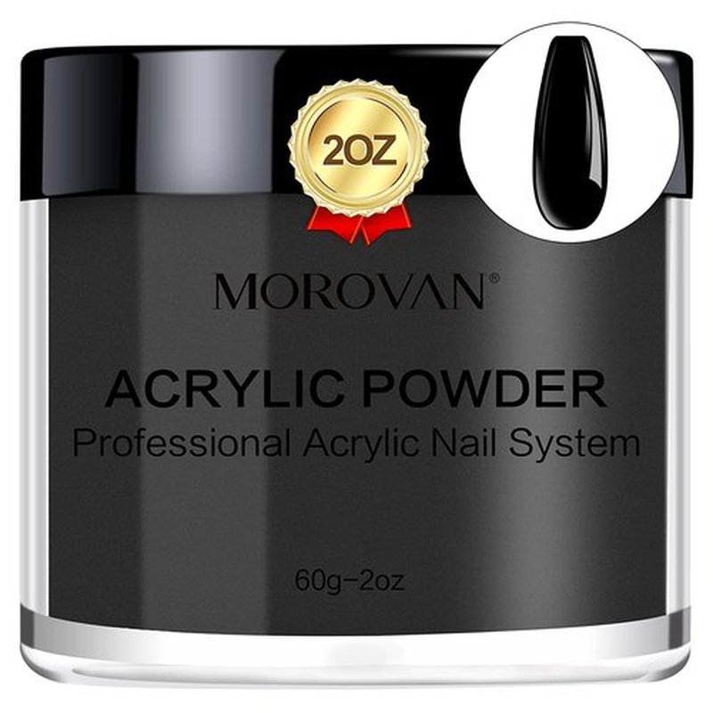 Morovan Black Acrylic Powder for Nails - 2oz Professional Acrylic Nail Powder Polymer Black Nail Powders for Acrylic Nail Extension Carving