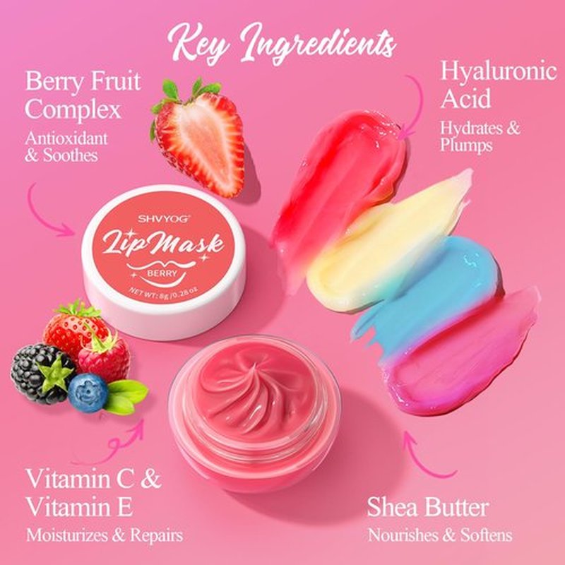 4 Pack Lip Mask Set, Hydrating Lip Mask Overnight - Berry, Grape, Mint, Vanilla Flavors, Lip Sleeping Mask Nourish Lip Balm with Vitamin C & Shea Butter | Dry Lips Care Gift