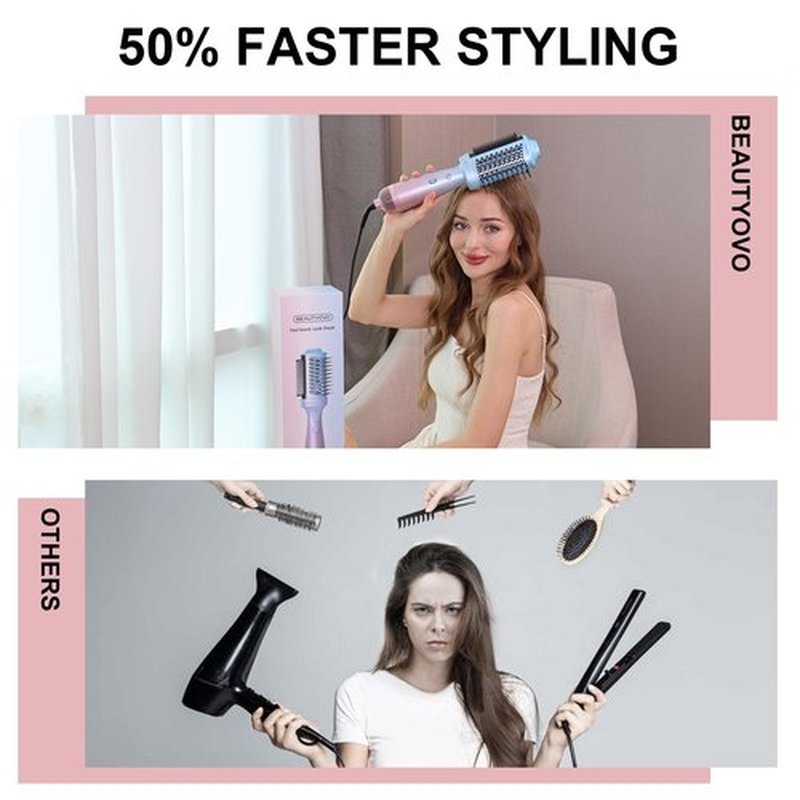BEAUTYOVO 3-in-1 Blow Dryer Brush with Round & Straightening Brush, Hair Dryer Brush with 3 Heat/Speed Settings, Hair Styler and Volumizer with Ionic Technology for Drying, Straightening, Volumizing