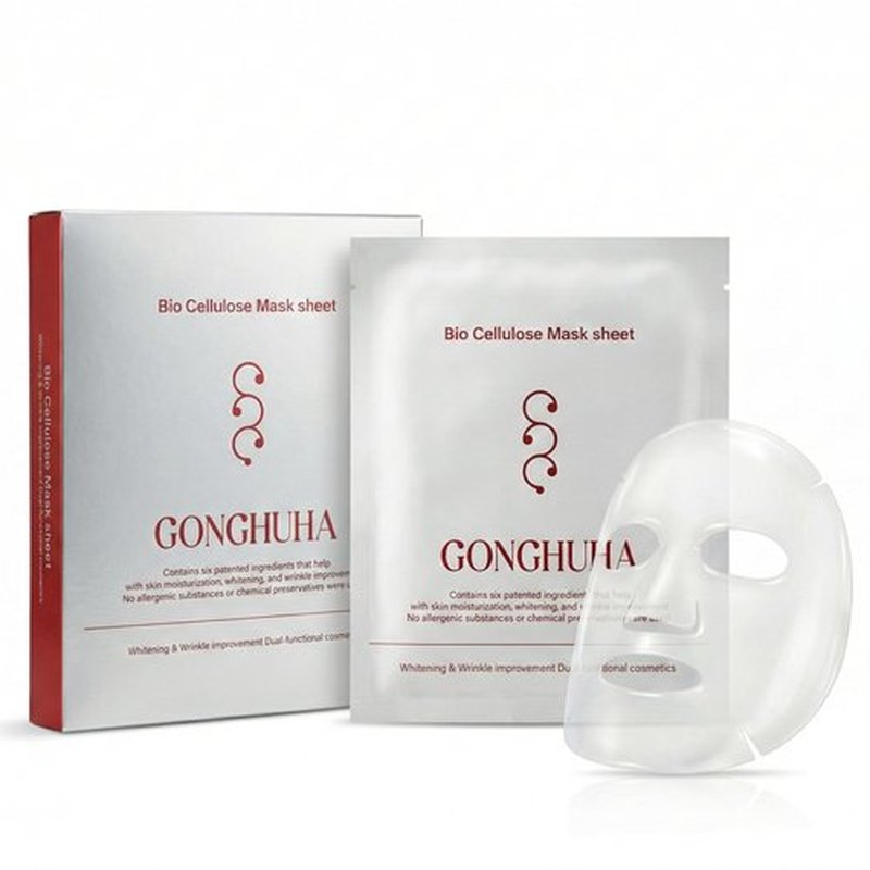 GONGHUHA Red Ginseng Bio Cellulose Face Mask - Deep Hydrating Sheet Mask with Honeysuckle & Cica - Soothing Korean Skincare for Glowing Skin - 5 Count Box