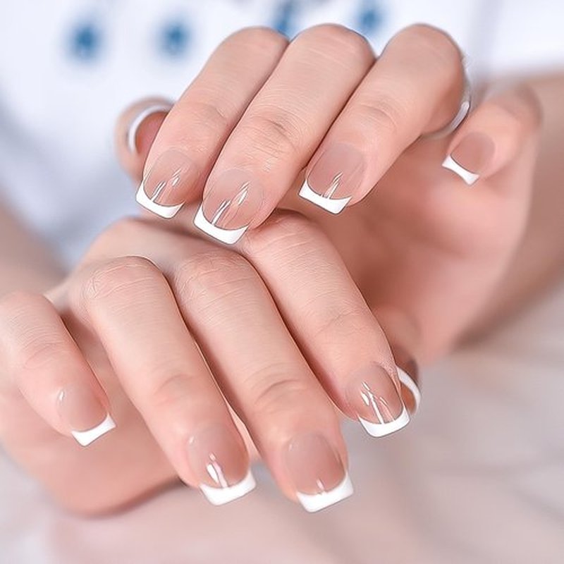 Elevenail 32pcs Deepen White French Tips Short Square Press On Nails Women Girls Gifts Salon Manicure Glossy Nail Art Tips Fake Nails Reusable Acrylic False Nails Glue On Nails