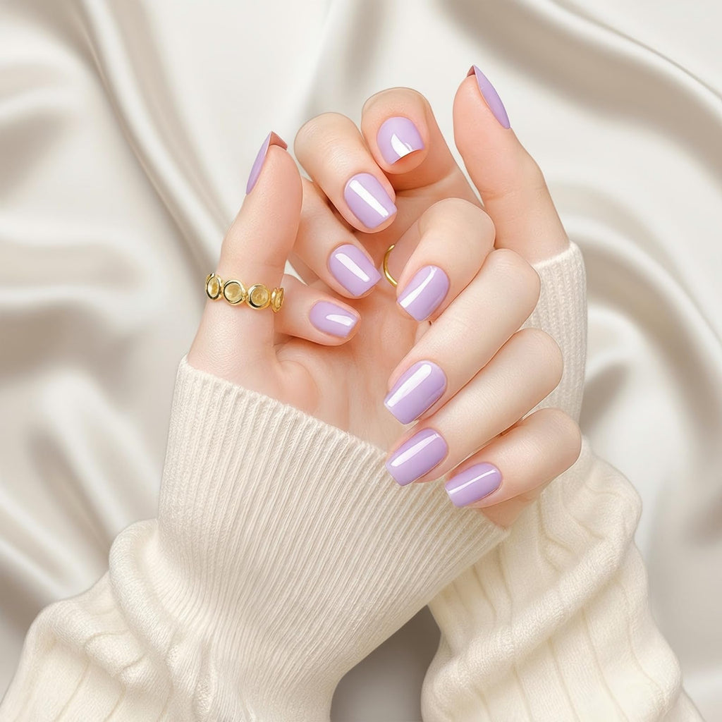 ZANVIA Press On Nails Short Square - Dusty Purple No Glue Soft Gel Nail Kit For Women, Instant Manicure Safe on Natural Nails, 24 Nails in 12 Sizes with File
