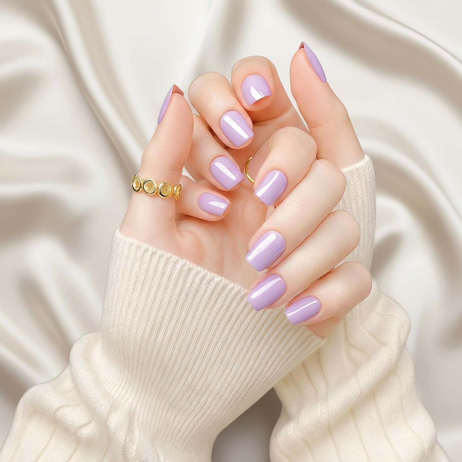 ZANVIA Press On Nails Short Square - Dusty Purple No Glue Soft Gel Nail Kit For Women, Instant Manicure Safe on Natural Nails, 24 Nails in 12 Sizes with File