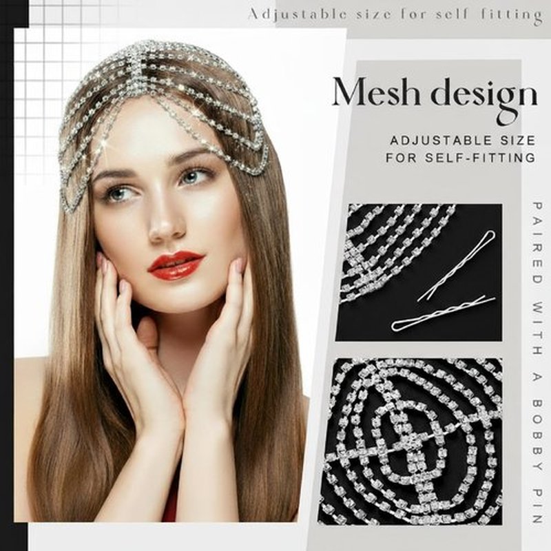 Juexica Rhinestone Flapper Headpiece Chainmail Headpiece 1920s Showgirl Accessories for Women Head Jewelry