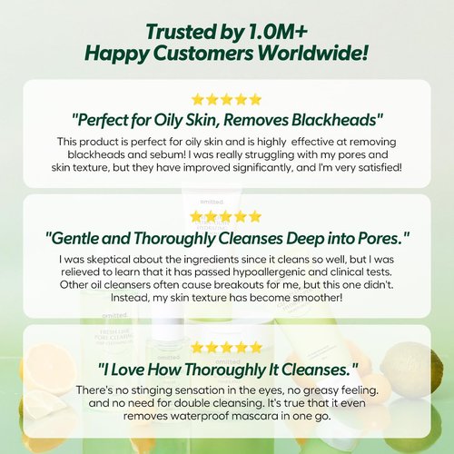 Omitted Fresh Lime Pore Clearing Deep Cleansing Oil (200ml) - Makeup Remover with LHA and Natural 7-Oil Complex, Lightweight Blackhead Cleanser, Korean Skincare, 6.76 fl. oz.