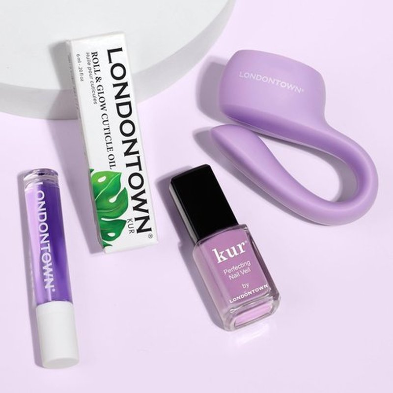 LONDONTOWN Violet Vibes Nail Polish Set - Sheer Lilac Tint with Cuticle Oil & Polish Holder | 0.40 fl oz