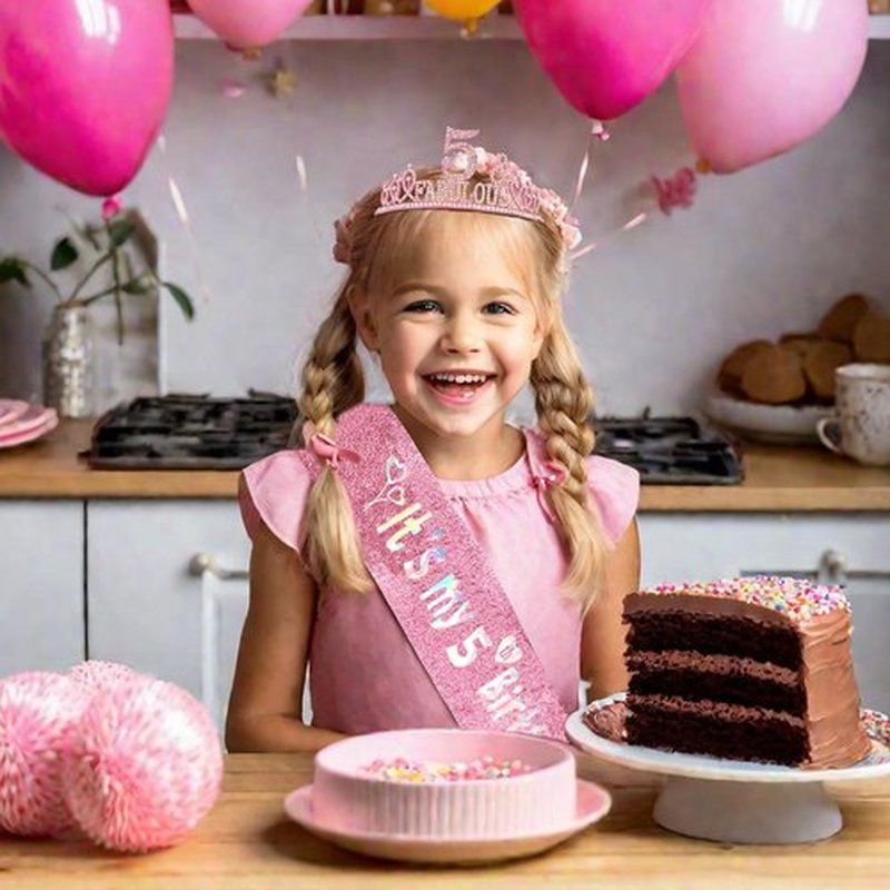Hapdoo 5th Birthday Decorations for Girls Set - Happy 5th Birthday Princess Crown and Glitter Sash, 5 Year Old Girl Tiara Party Decorations Supplies Outfit Accessory Gifts