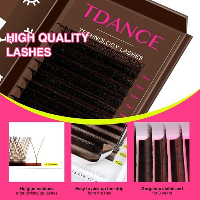 TDANCE YY Lash Extensions Premade Volume Eyelash Fans YY Lashes Matte Black W Lashes Extensions(YY-Brown-0.07-D,8-15 mm)