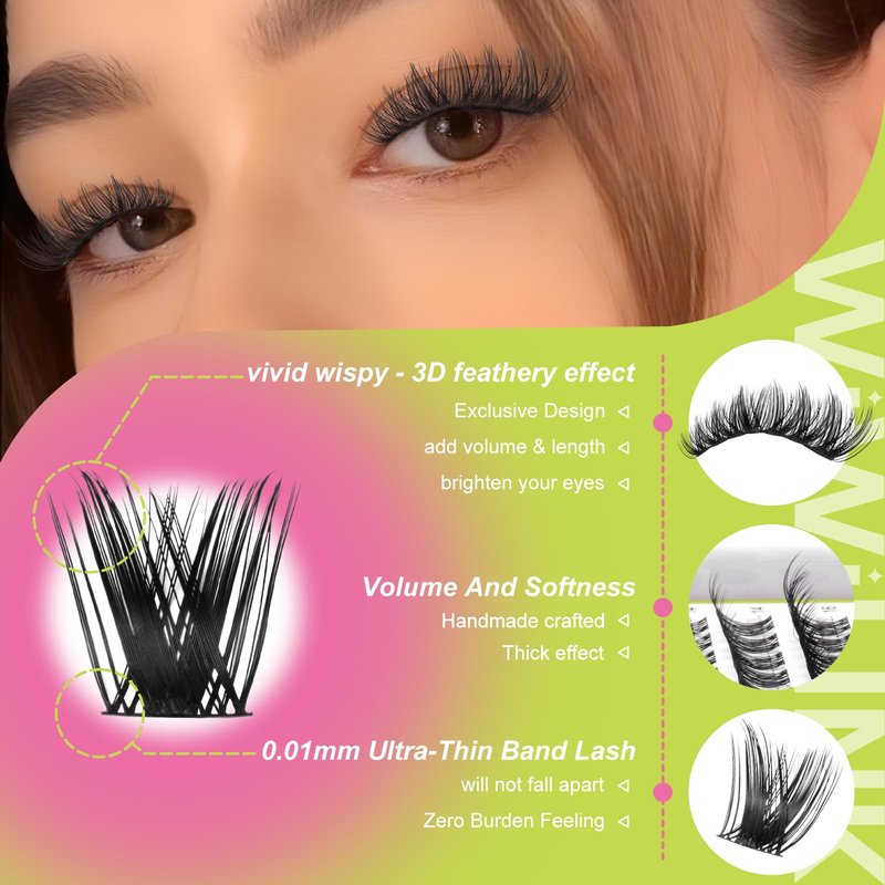 WiWiLINK Lash Clusters Fluffy DIY Lash Extension 8-16mm Wispy Eyelash Clusters D Curl Individual Eye Lashes Thick Volume False Eyelashes Mink Cluster Eyelash Extensions Thin Band for Salon, G04