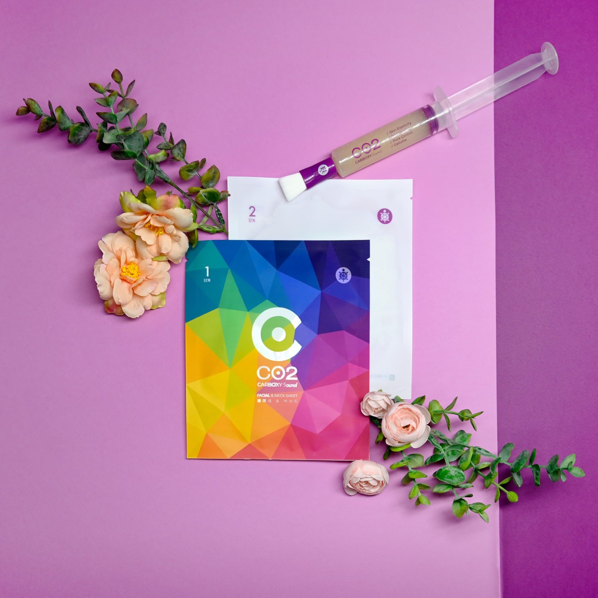 Ribeskin CO2 Carboxy Sound Facial Kit 1‑Treatment - 3 Step Skincare Set with CO2 Gel and Mask Sheets for Skin Brightening, Smoothing & Hydration