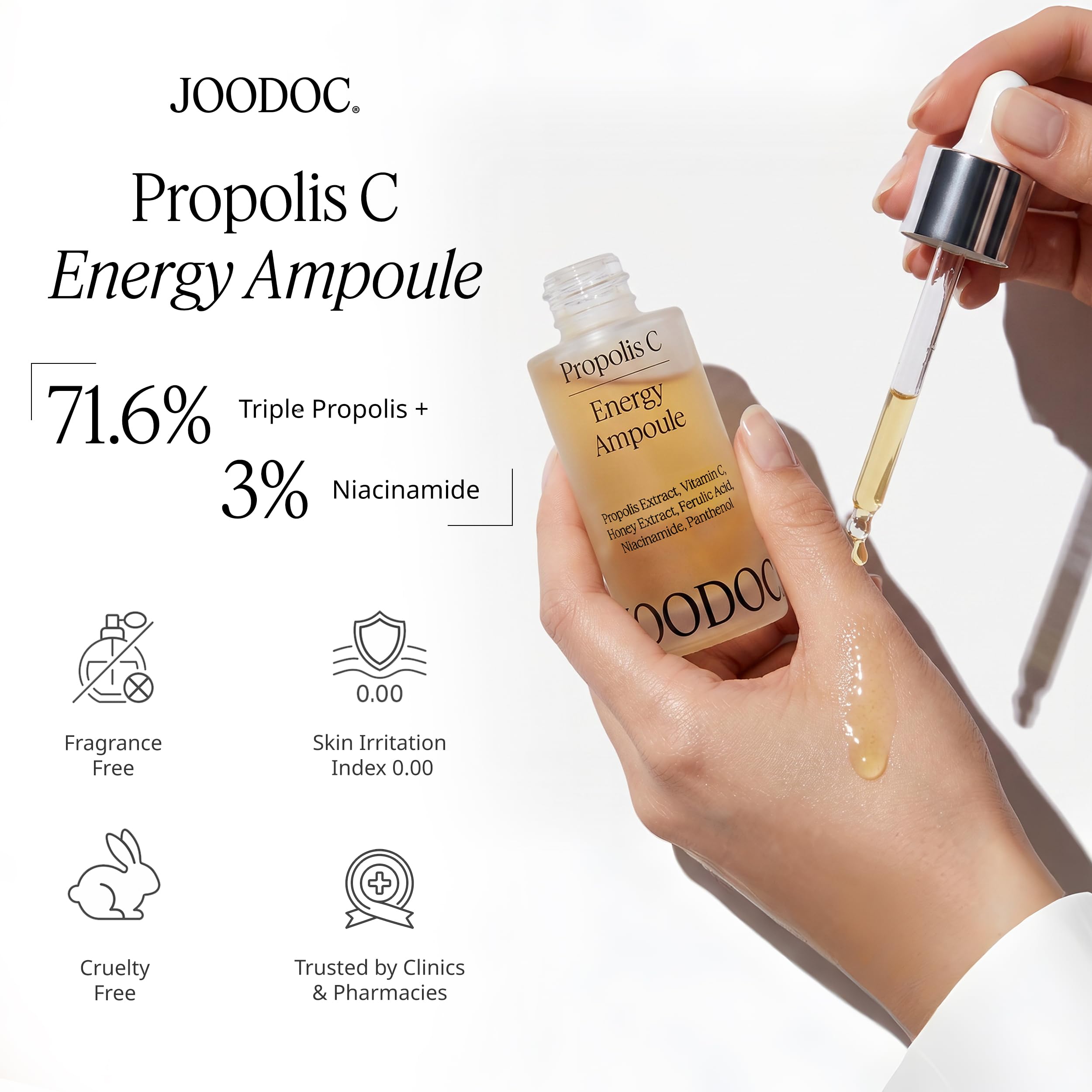 JOODOC Propolis C Energy Ampoule 30ml | Anti-oxidant, Deep Glow, Pore Tightening | Triple Propolis Extract 71%+Niacinamide 3%+vitamin C | Korea Derma-skincare