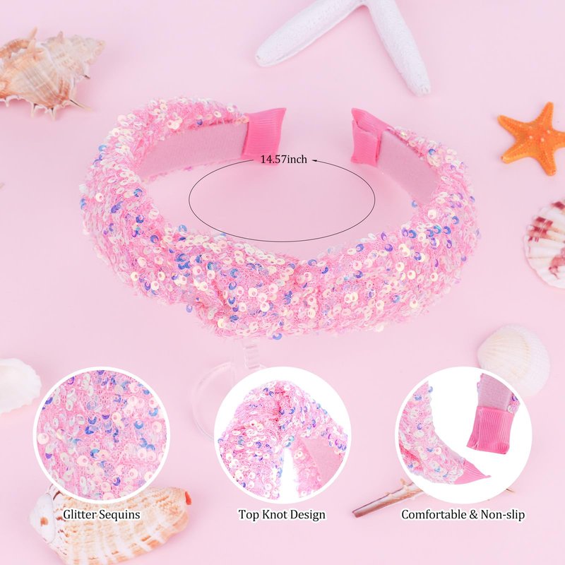 YARIEW Sequin Knotted Headband for Women Sparkle Wide Headband Knot Hair Bands Accessories Cute Little Girl Headbands Princess Headband Glitter Girls Hair Accessories (Pink)