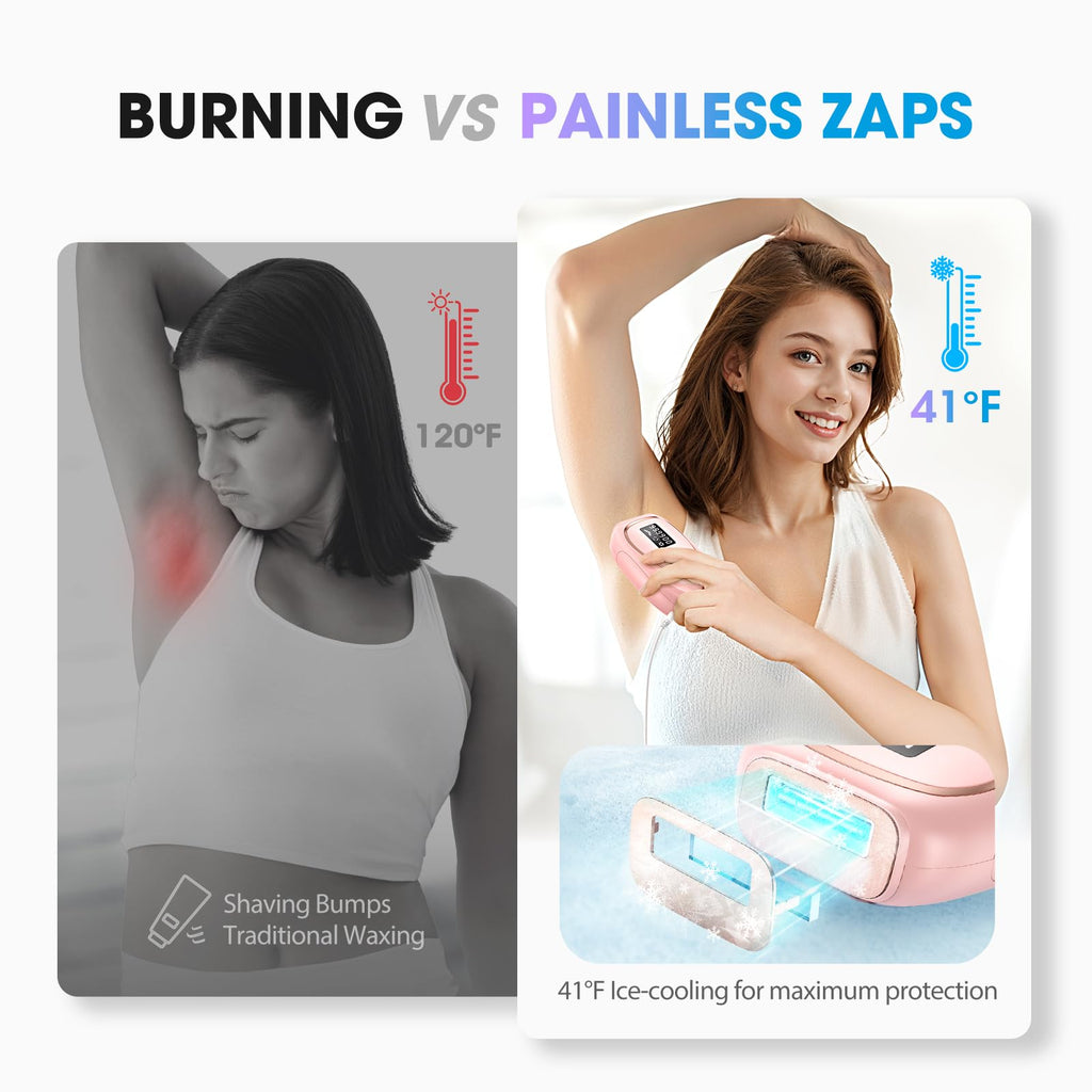 Oreeth Laser Hair Removal Device for Women & Men, At-Home IPL Hair Removal Laser with 45°F Ice-Cooling for Painless & Long-Lasting Results, Permanent Hair Removal for Full Body, Light Pink
