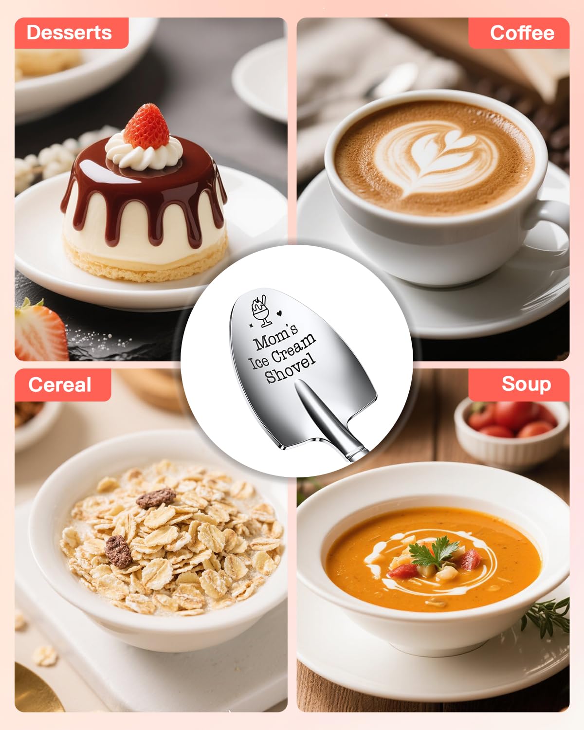 Mothers Day Gifts for Mom,Large Moms Ice Cream Shovel,Icecream Scoop Stainless Steel,Anniversary Birthday Mothers Day Gifts for Wife Daughter Sister Women Her (Mom's Ice Cream Shovel, Large)