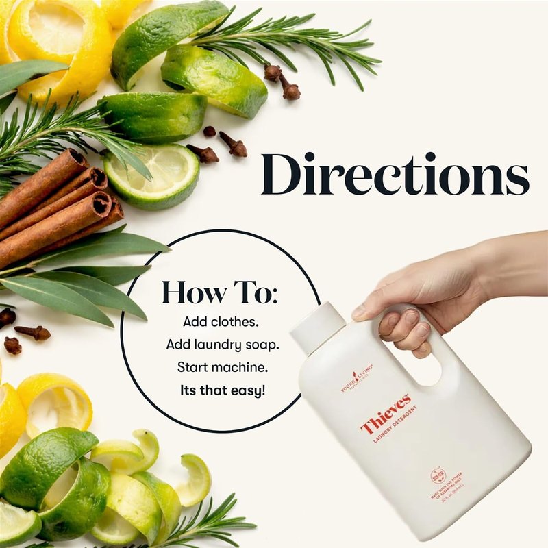 Young Living Thieves Laundry Detergent - Concentrated Plant-Based Formula with Enzymes, Fresh Citrus Scent, 32 fl oz