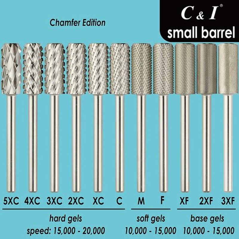 C & I Small Barrel Nail Drill Bit, Chamfer Edition, Professional Electric Nail File for Manicure Drill Machine, Remove Nail Gels, Acrylics, 3/32” (Medium -M)
