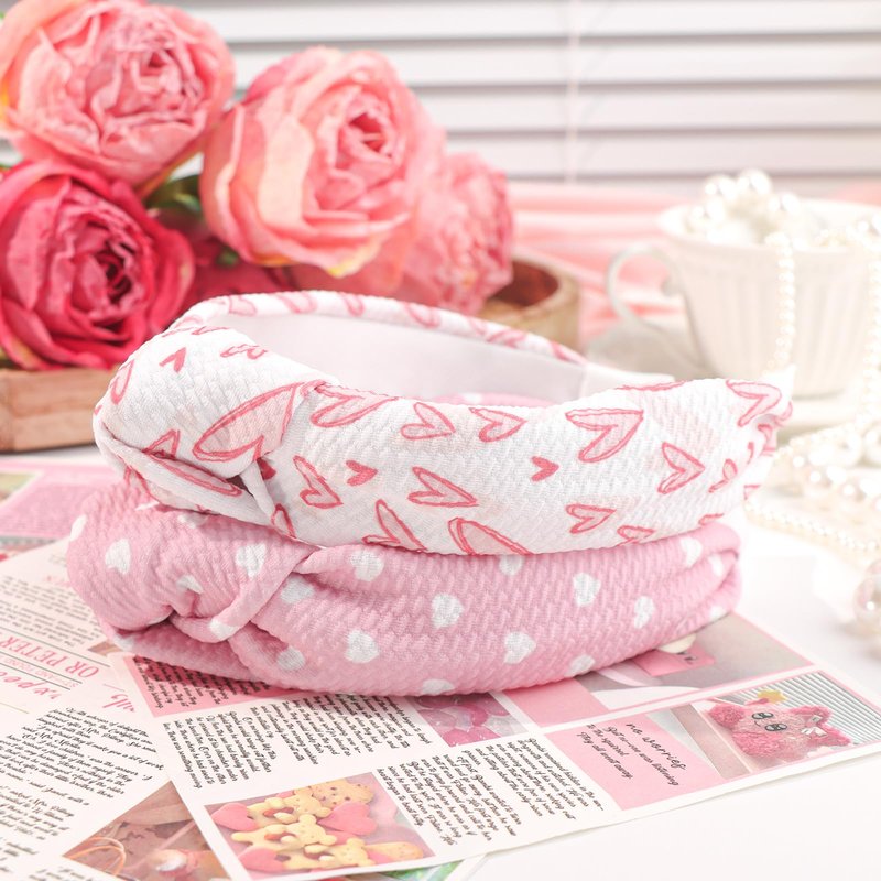 YanJie Valentine Headband Knotted Womens Wide Headbands Red Heart Hair Accessories for Girls Fashion Headband Non Slip for Valentine Party Gifts Pink