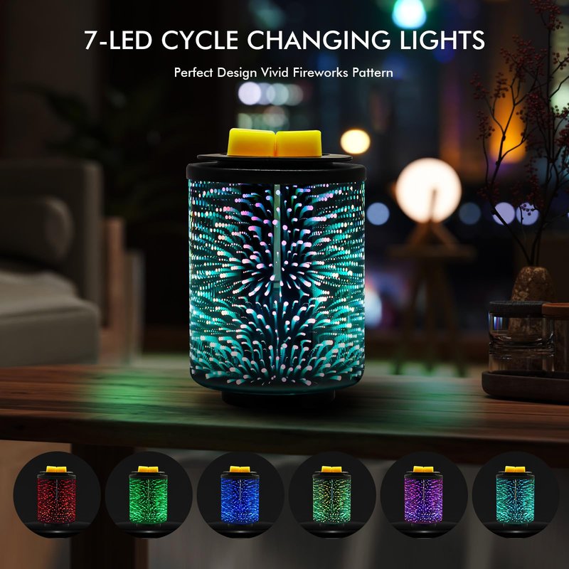 Maromamix Electric Wax Melt Warmer with Timer (2/4/8H), 7-Color Changing LED Night Light, Removable Silicone Dish, PTC Safe Heating - 3D Glass Design for Home, Office Décor, Gifts for Mom