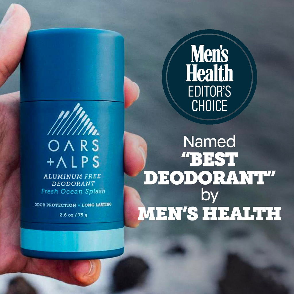 Oars + Alps Aluminum Free Deodorant for Men | Long Lasting Odor Protection, Clear & Free of White Residue, Anti-Chafing Smooth Glide, Dermatologist Tested, Fresh Ocean Splash, 3pk, 2.6oz