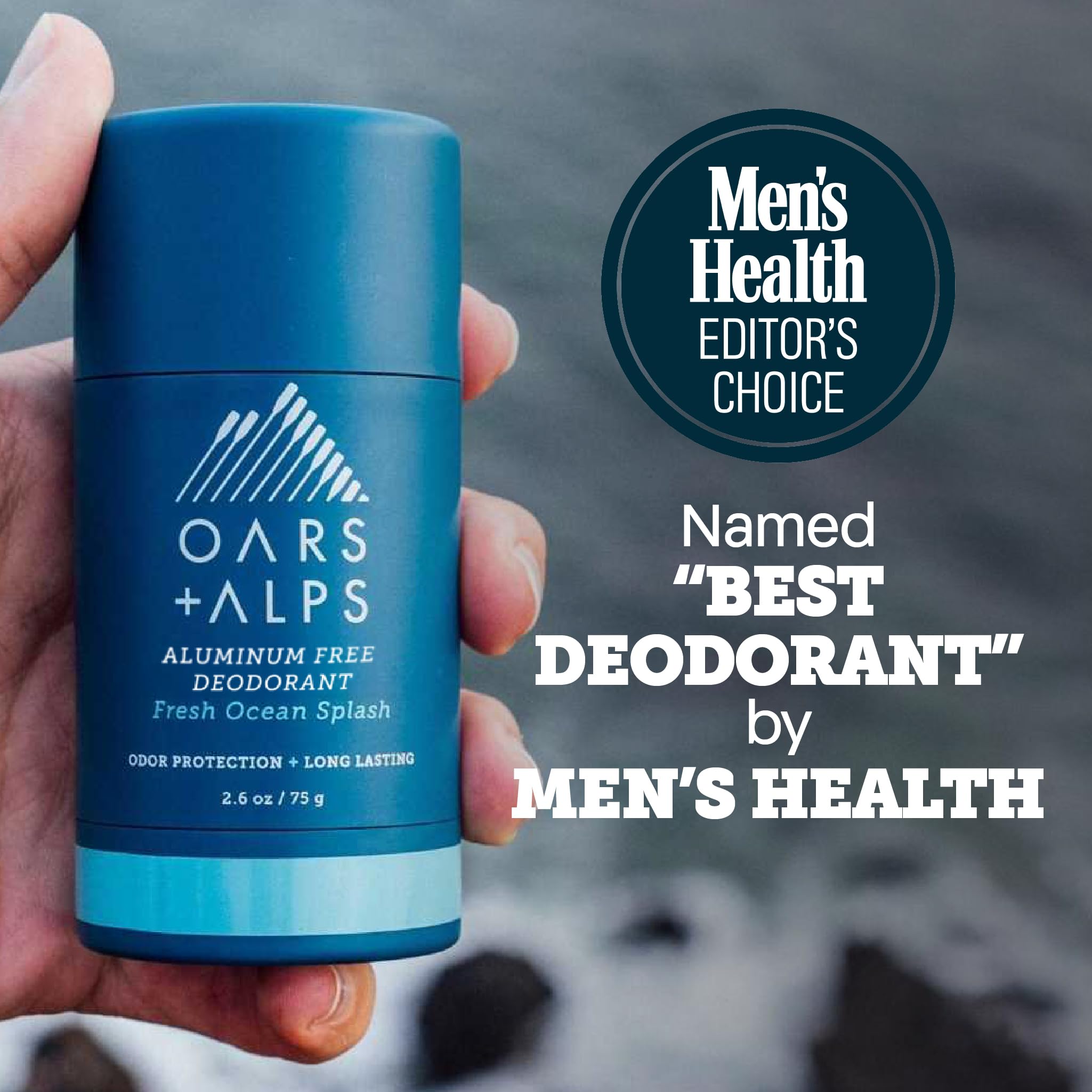 Oars + Alps Aluminum Free Deodorant for Men | Long Lasting Odor Protection, Clear & Free of White Residue, Anti-Chafing Smooth Glide, Dermatologist Tested, Fresh Ocean Splash, 3pk, 2.6oz