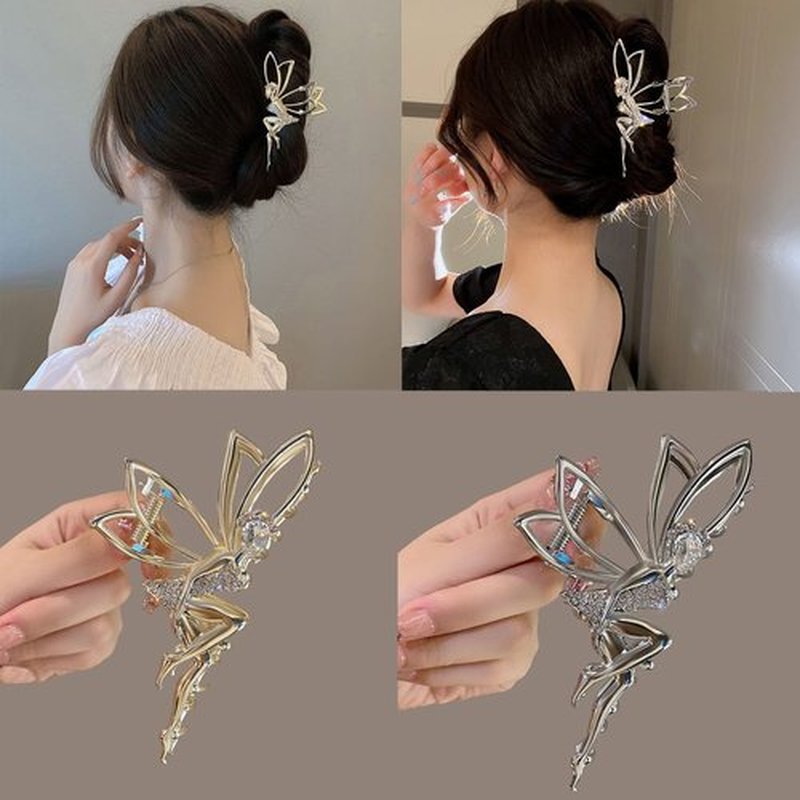 2 Pcs Cute Hair Claw Fairy Girl Rhinestone Hair Clip Big Hair Jaw Clip Nonslip Hair Clamp Hair Accessories Sliver&Gold