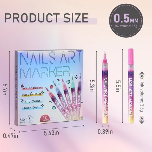 12 Color Nail Art Pens Set - Graffiti Dotting Pen + Painting Liner Brush, All-in-One Nail Polish Art Kit for DIY Manicure & Beauty Adorn Drawing Tools