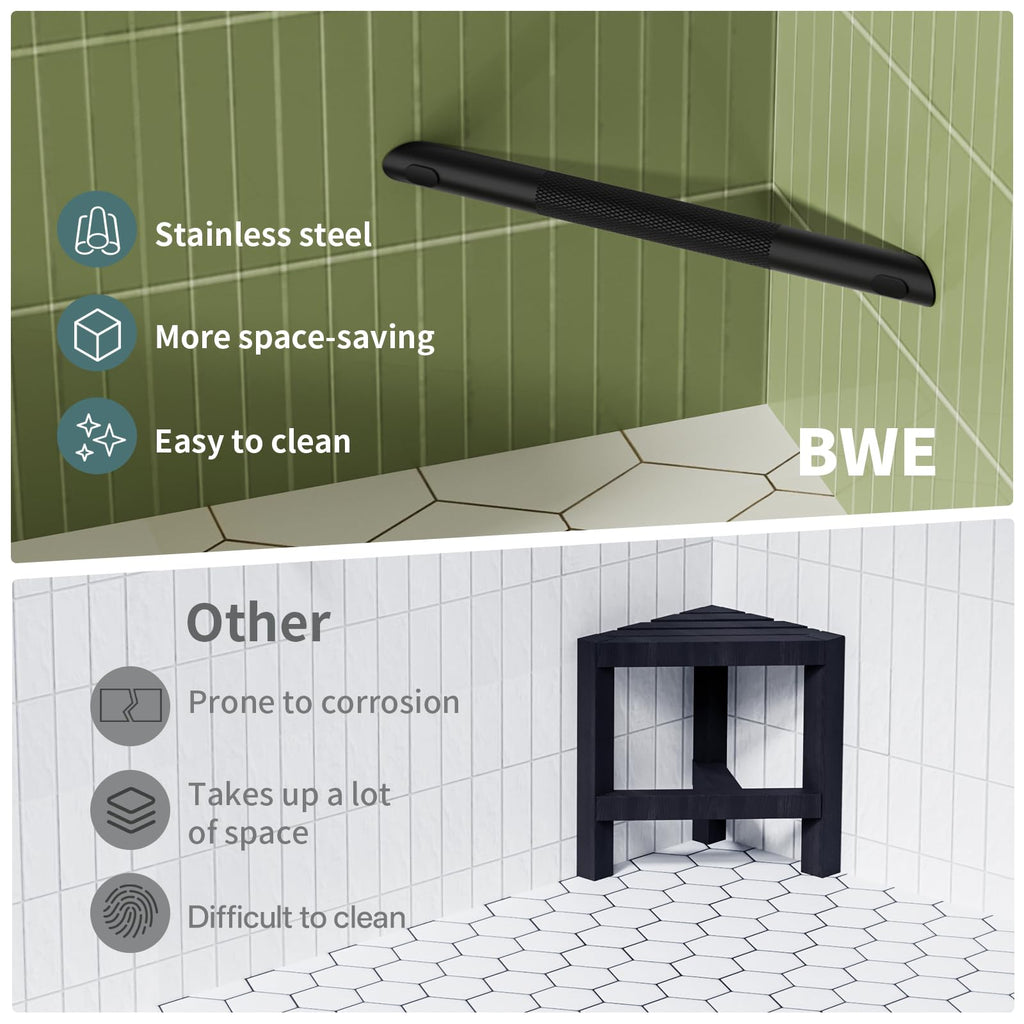 BWE Matte Black Shower Foot Rest Bar Corner Shower Foot Rest Shaving Legs