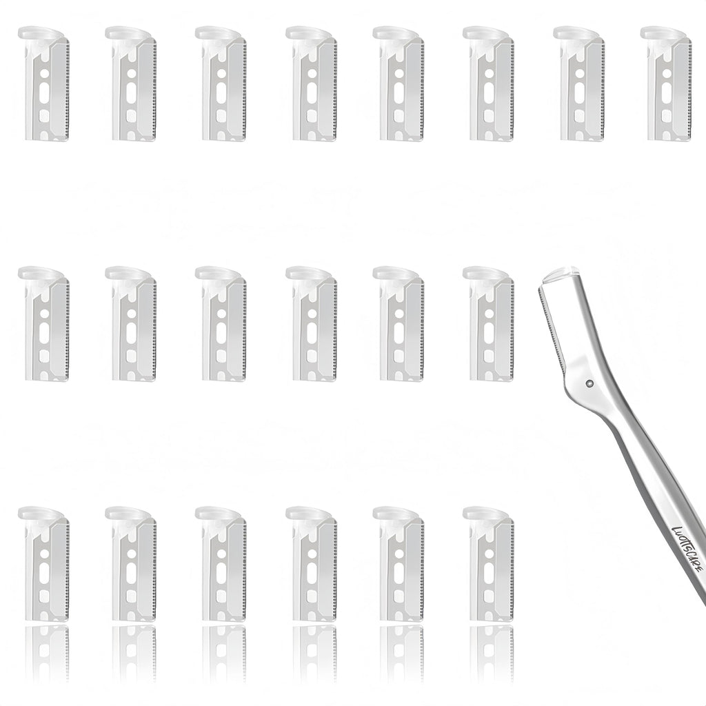 LuottsCare 20 Eyebrow Razor Blades - 20 Refill Blades for Dermaplane Razor for Women Face, Small Face Razors Blades for Peach Fuzz and Fine Hair, Multipurpose Exfoliating Dermaplaning Tools - S