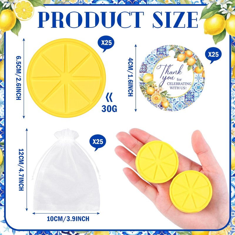 Leelosp 25 Sets Lemon Soap Party Favors Lemon Slices Shaped Soap with Greeting Tags and Bags Thank You for Celebrating with Us Guests Gifts for Wedding Bridal Party Baby Shower Baby Shower Favors