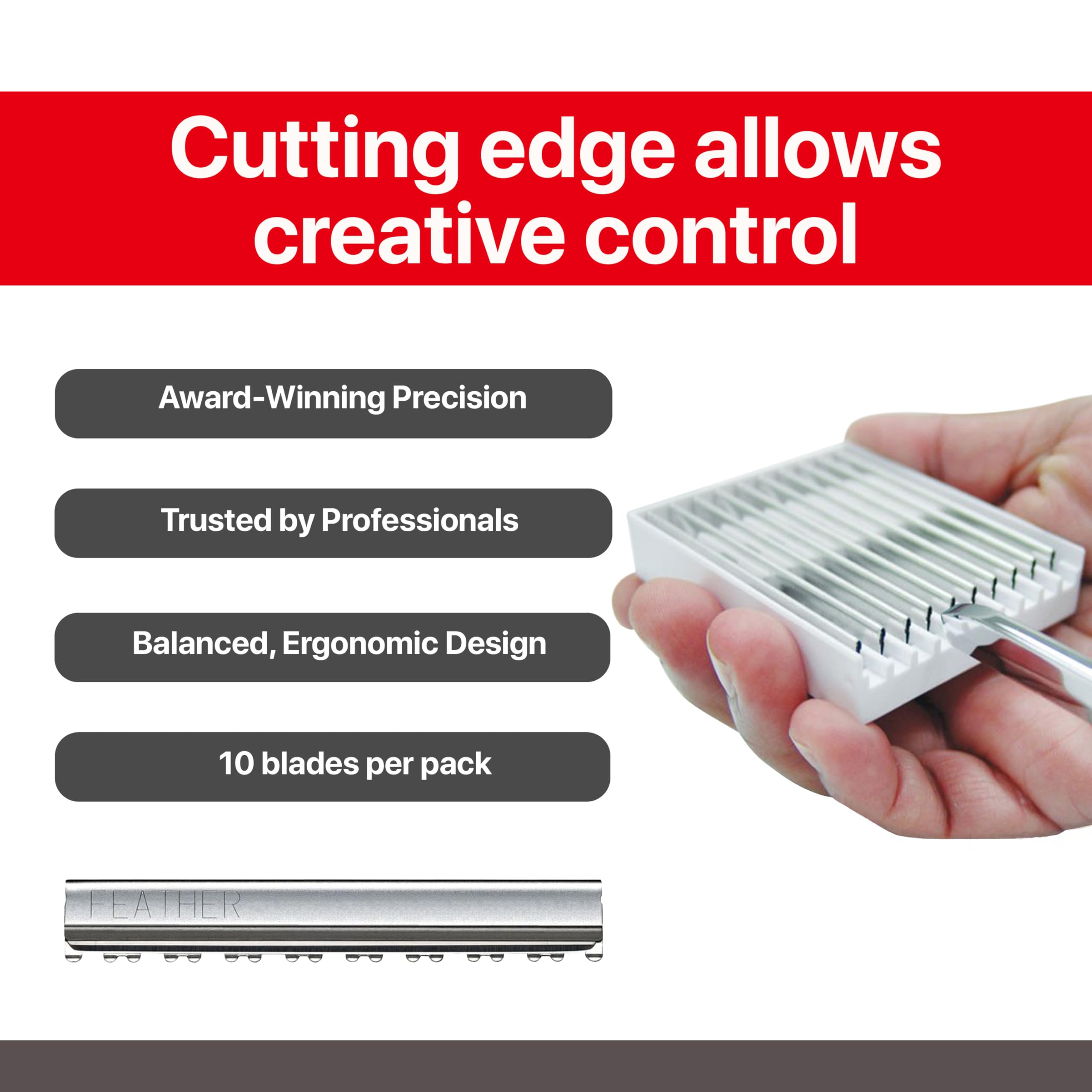 Feather - Styling Razor Texturizing Blades - For Professional Hair Cutting - Thinning, Texturizing, Shaping, and Styling - Japanese Stainless Steel - Replacement Blades - 10 Pack Made in Japan