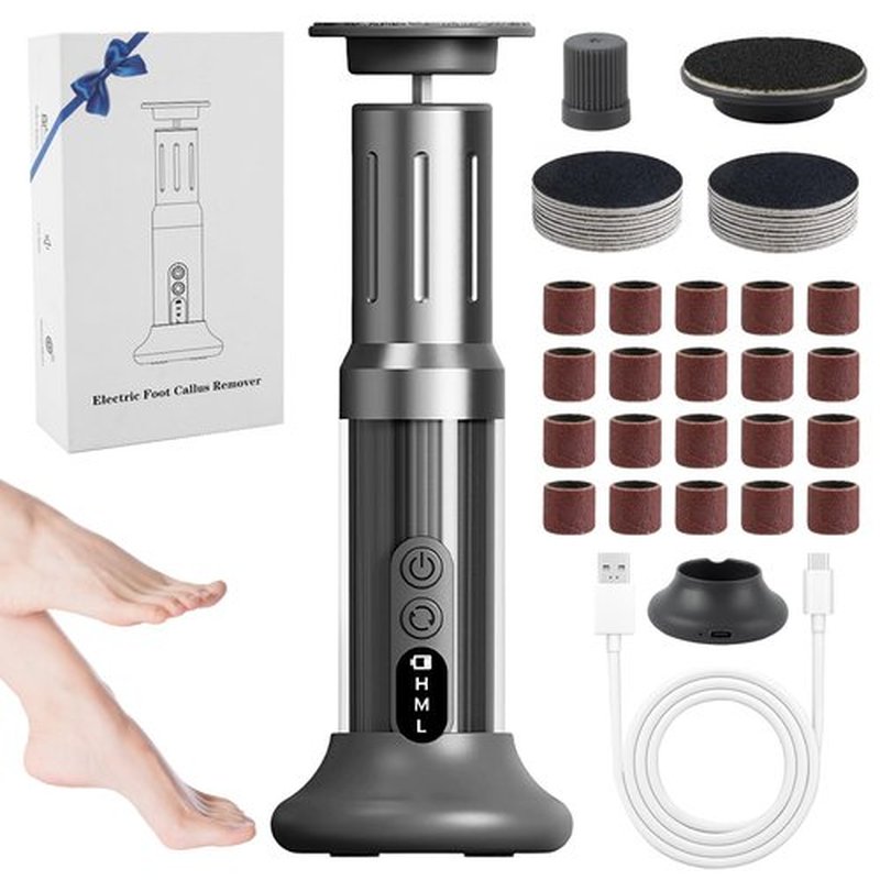 ANGNYA Electric Callus Remover for Feet with 3 Adjustable Speeds, Rechargeable Stand and Replacement Sandpaper Disks, Electric Foot Callus Remover Foot File for Feet Pedicure Tool for Dead Skin (Grey)