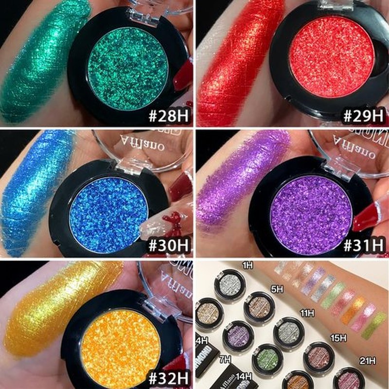 Afflano Red Glitter Eyeshadow, Diamond Bright Red Eyeshadow Instant Color, Super Pigmented Metallic Eye shadow One Swipe, Holographic Single red Shimmer Eye shadow for Goth Smoky Clown Eyes Makeup