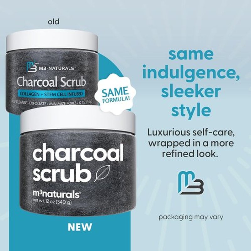 M3 Exfoliating Charcoal Scrub - Collagen & Stem Cells for Body Toning, Detox & Smoothing | 8 oz