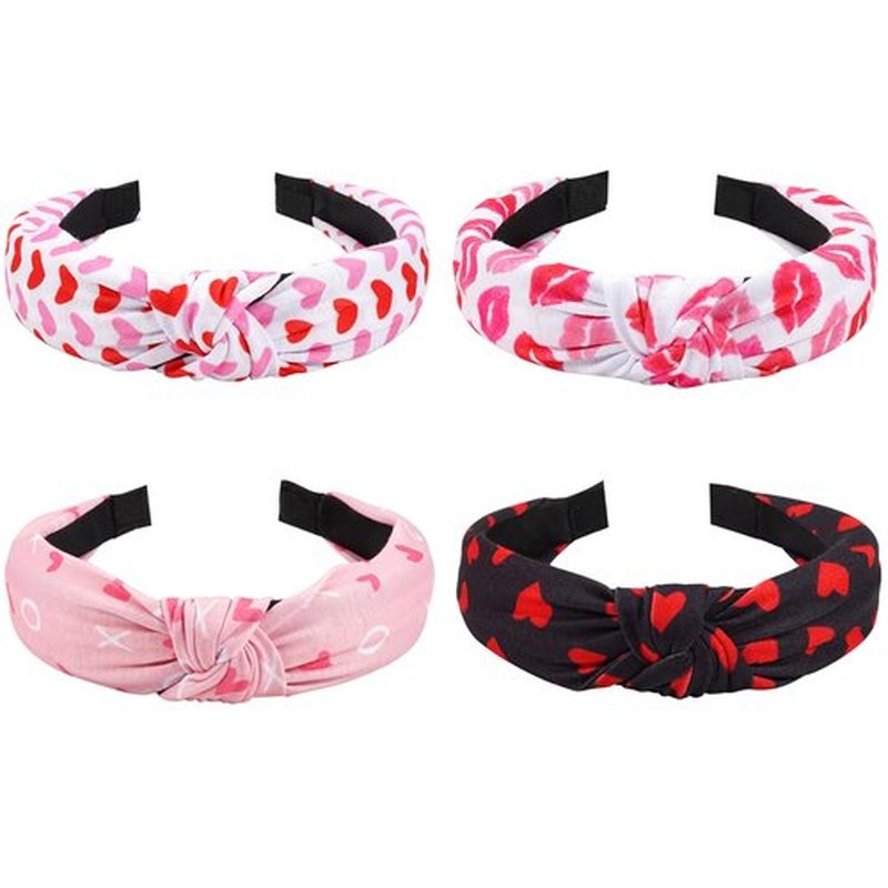 Budsmile 4PCS Valentines Headbands Love Heart XOXO Knotted Wide Headband for Women Girls Yoga Valentine's Day Hair Band Makeup Hair Hoops Hair Accessorise