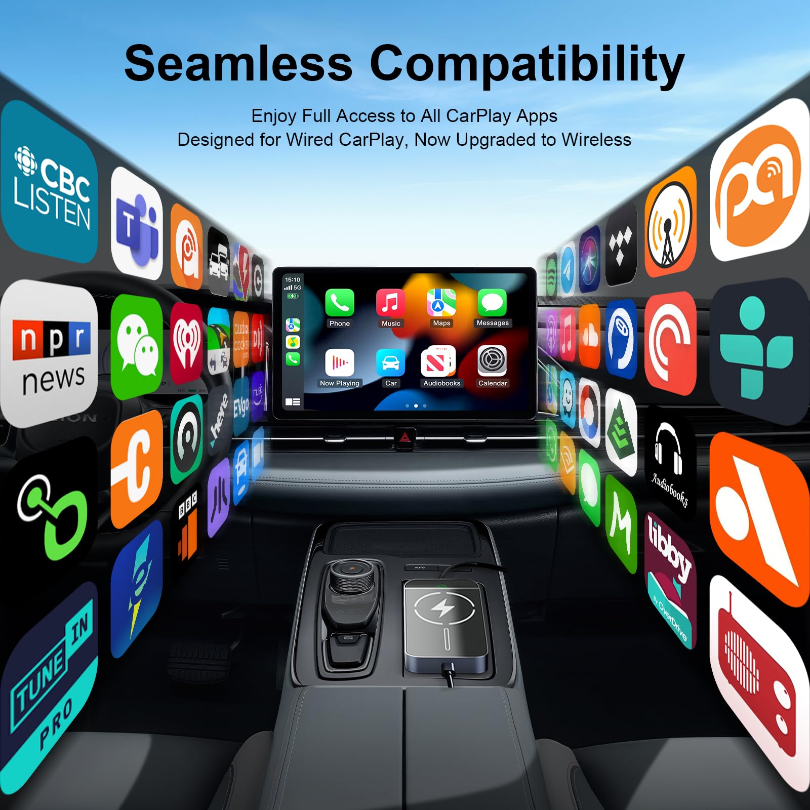 Wireless CarPlay Adapter with Magnetic 15W Fast Charging for iPhone 17/16/15/14/13/12 Series – Wired to Wireless CarPlay Converter, Seamless Auto-Reconnect Plug & Play