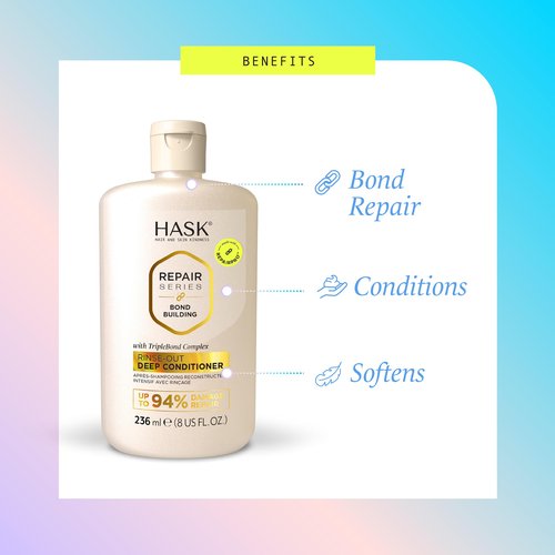 HASK Bond Building Rinse-Out Deep Conditioner with Triple Bond Complex & Argan Oil, Repairs Damage, Softens, Adds Moisture, Sulfate-Free, Cruelty-Free, Color-Safe – 8 oz
