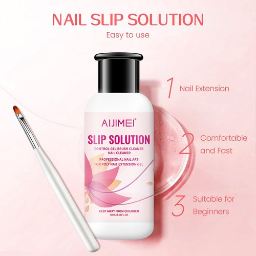 AIJIMEI 58ml/2fl.oz Nail Slip Solution Set Slip Solution for Poly Nail Gel Nails Nail Extension Professional Poly Nail Gel Slip Solution with Nail Brush Glass Crystal Cup for Home and Salon