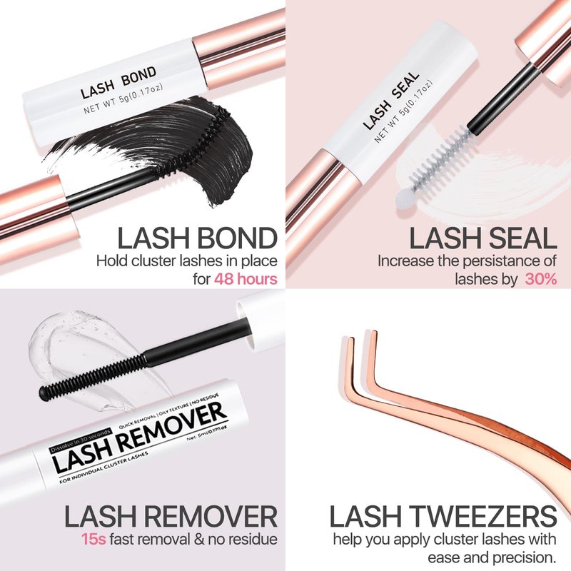 Vznffur Fluffy Lash Extension Kit 280Pcs Thick Eyelash Extension Kit 80D 100D Mix 10-18mm Volume Cluster Lashes with Bond and Seal Tweezers Cluster Remover