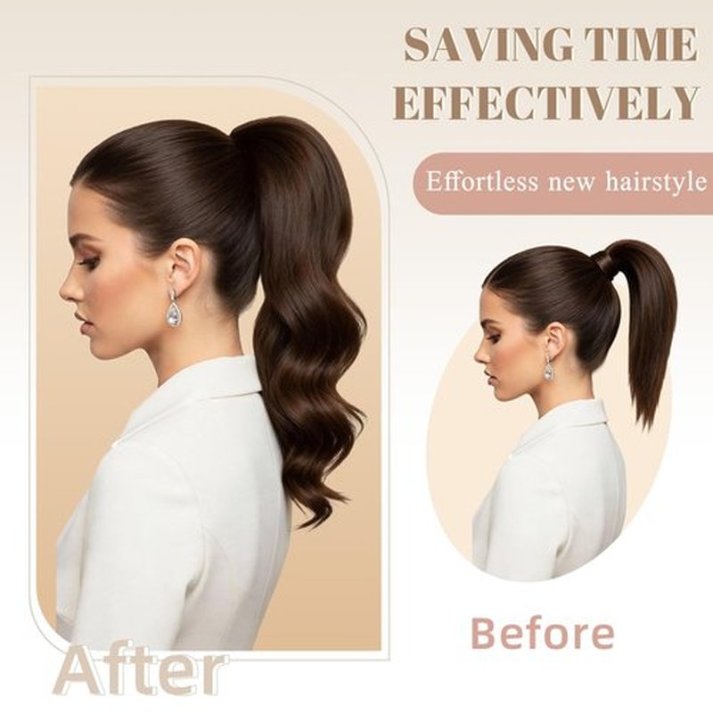 FELENDY 16" Ponytail Extension Long Curly Wavy Ponytails Clip in Claw Hair Extension Pony Tails Natural Looking Synthetic Hairpiece for Women Light Brown mix Ash Blonde