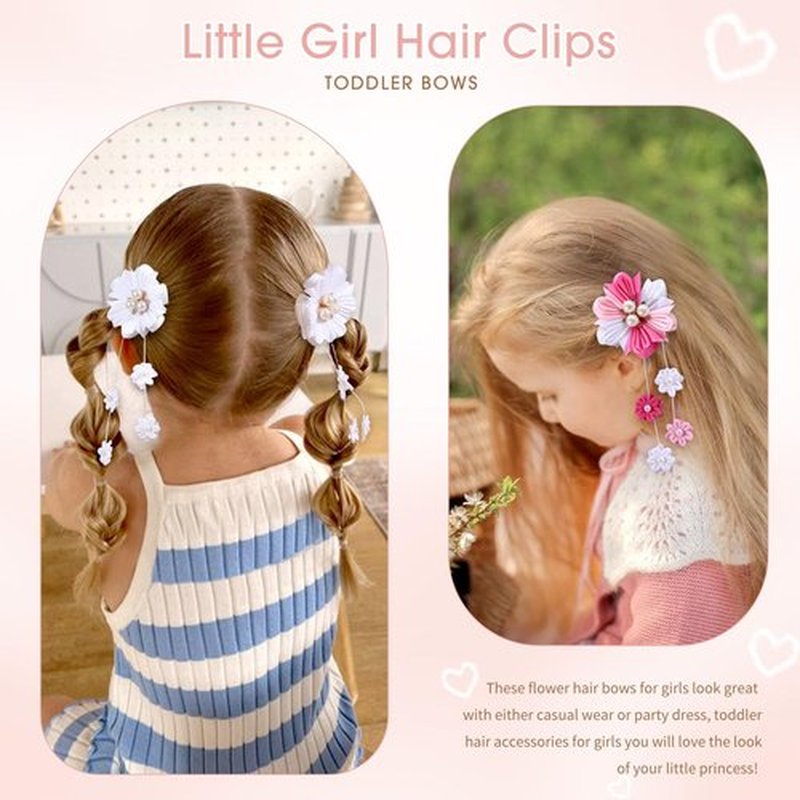 OAOLEER 6PCS Hair Bows for Girls, Flower Hair Accessories for Girls Grosgrain Ribbon With Alligator Clips Girl Hair Accessories for Kids Teen Back to School (Flower Bows-A)