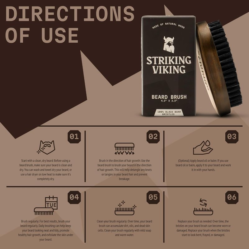Viking Beard Brush for Men - 4.3 in Beech Wood Handle with Boar Bristle - Travel Size Grooming Tool