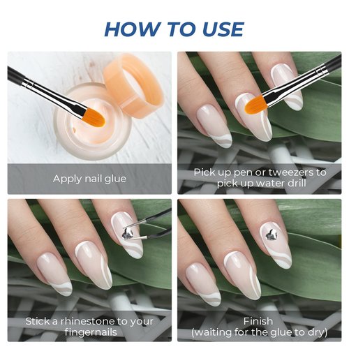 MAEXUS Nail Art Rhinestones, Nail Gems Flat Back with Tweezers and Drill Pen for Nail Art Craft, Face Make-up, Home DIY and Professional Use (580 Pcs, White)
