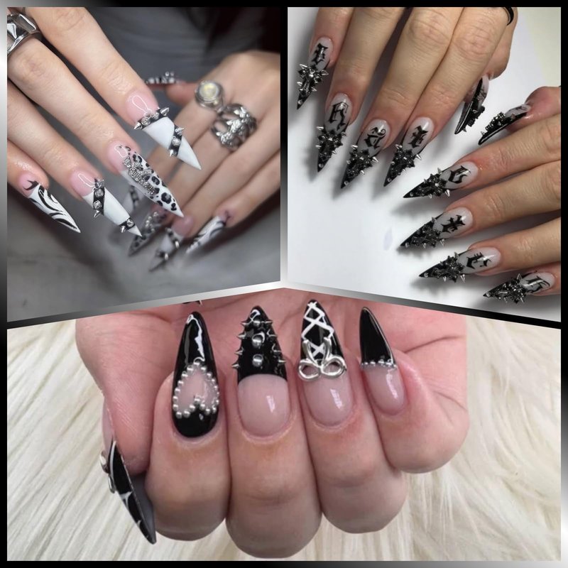 UWETIME 3 Boxes Goth Nail Charms Metal Charms for Nails Studs Black Silver Punk Accessories