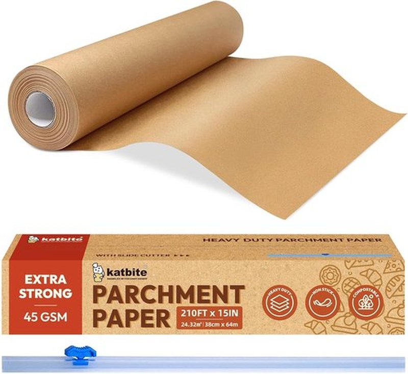 Katbite Unbleached Parchment Paper Roll - Heavy Duty Non-Stick Baking Paper, 15 in x 210 ft