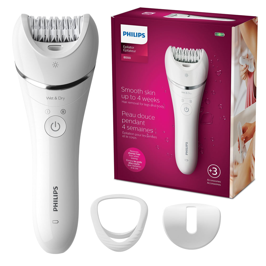 Philips Epilator Series 8000 for Women, with 3 Accessories, BRE700/04