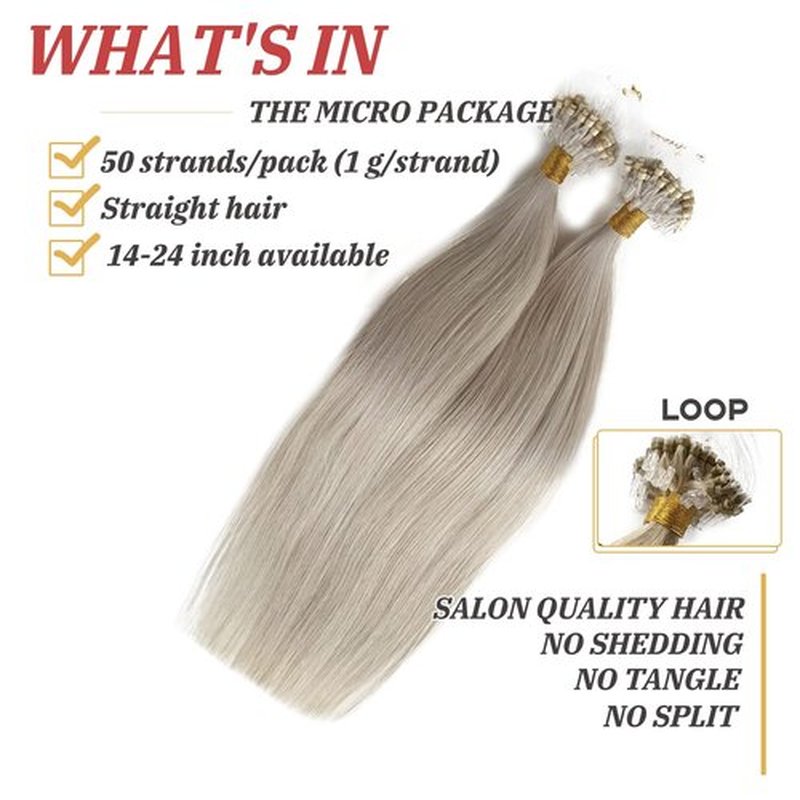 Straight Real Hair Extensions Micro Loop Ice white Human Hair Ice White Blonde Hair Extensions Mciro Links Remy Human Hair 50 Grams Micro Beaded Hair Extensions for White Women
