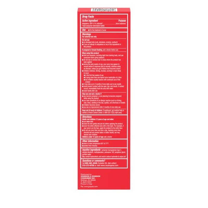 Neutrogena 0.1% Adapalene Gel Acne Treatment, Topical for Acne, Adapalene Medication for Blemishes, Once Daily Topical Retinoid to Prevent Breakouts, Oil & Fragrance-Free, 1.6 oz